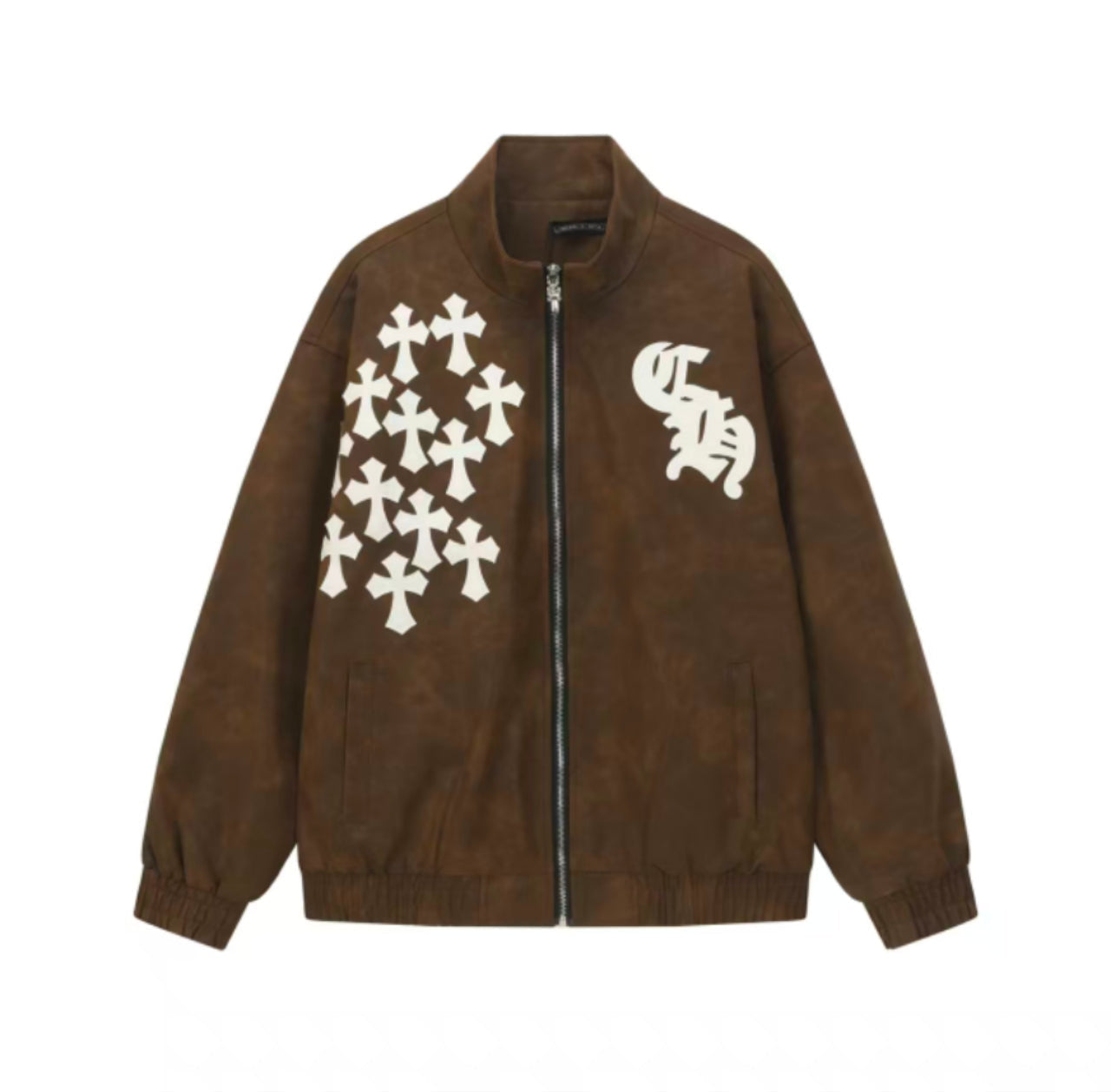 Cross Patch Suede Jacket - Brown Gothic Streetwear Outerwear 8833